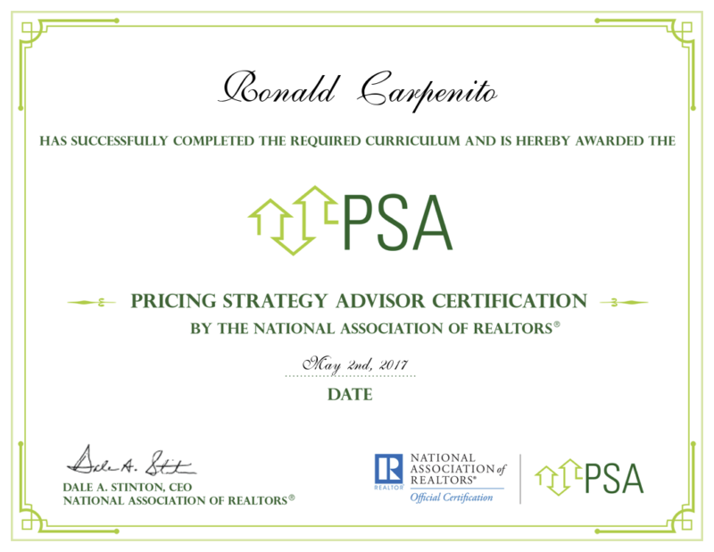 Ron Carpenito Earns Certification as Pricing Strategy Advisor